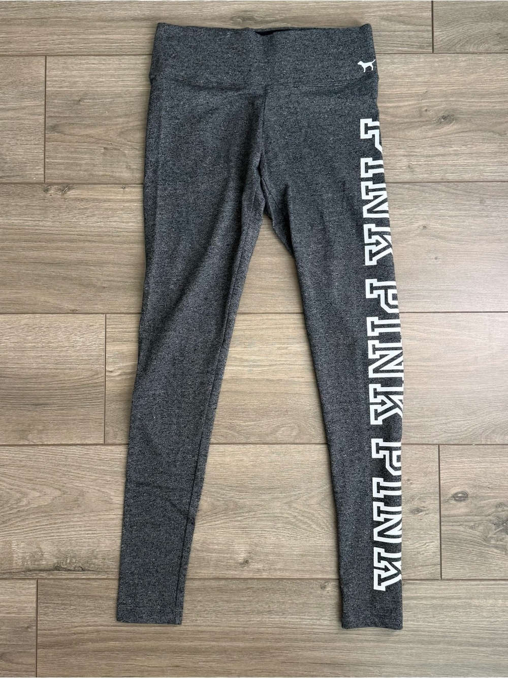 PINK YOGA Rare Charcoal Gray Leggings with White Side Logo
